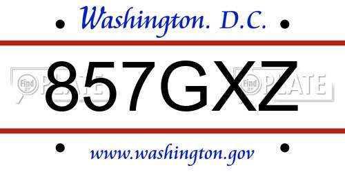 857GXZ District Of Columbia License Plate
