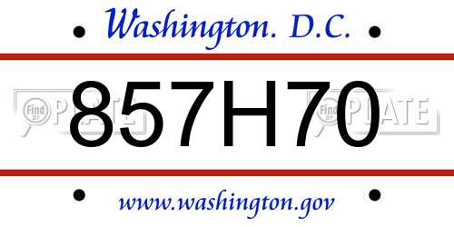 857H70 District Of Columbia License Plate