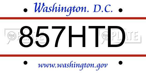 857HTD District Of Columbia License Plate