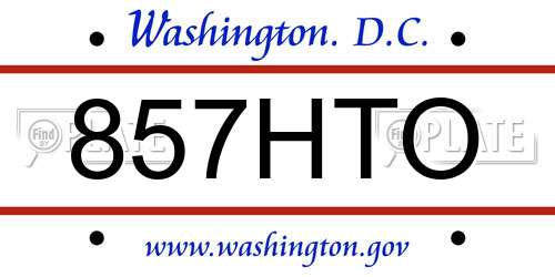 857HTO District Of Columbia License Plate