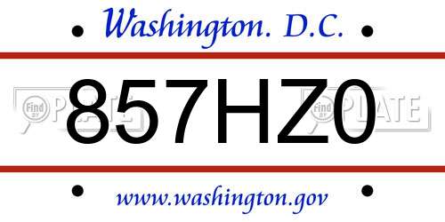 857HZ0 District Of Columbia License Plate