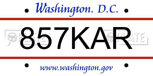 857KAR District Of Columbia License Plate