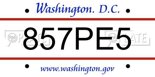 857PE5 District Of Columbia License Plate