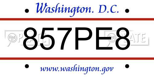857PE8 District Of Columbia License Plate