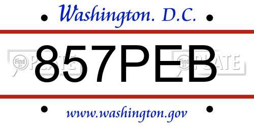 857PEB District Of Columbia License Plate