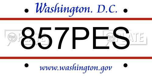 857PES District Of Columbia License Plate