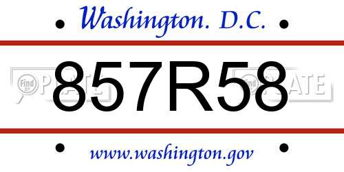 857R58 District Of Columbia License Plate