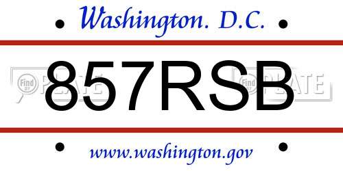 857RSB District Of Columbia License Plate