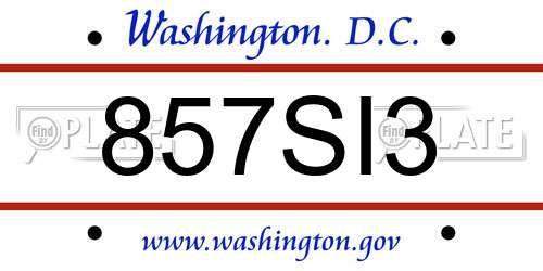 857SI3 District Of Columbia License Plate