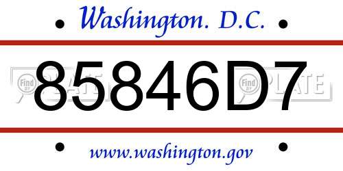 85846D7 District Of Columbia License Plate