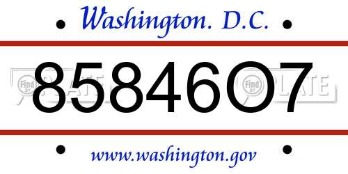 85846O7 District Of Columbia License Plate