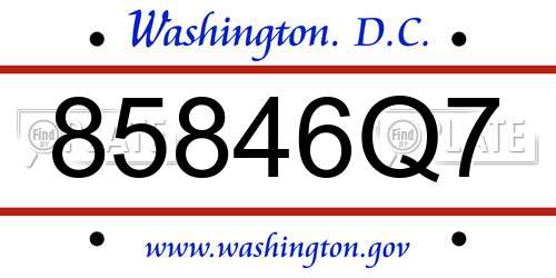 85846Q7 District Of Columbia License Plate