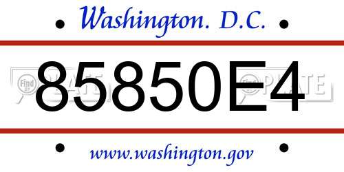 85850E4 District Of Columbia License Plate