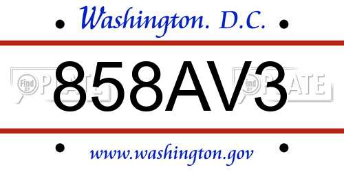 858AV3 District Of Columbia License Plate