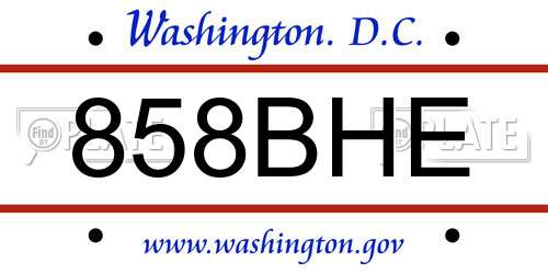 858BHE District Of Columbia License Plate