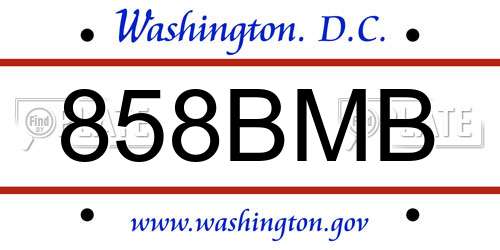 858BMB District Of Columbia License Plate
