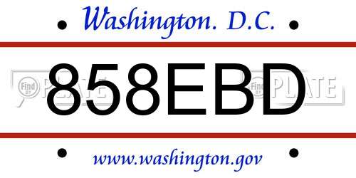 858EBD District Of Columbia License Plate