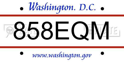 858EQM District Of Columbia License Plate