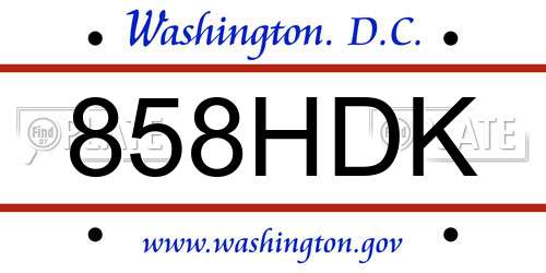 858HDK District Of Columbia License Plate