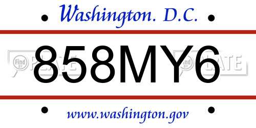 858MY6 District Of Columbia License Plate