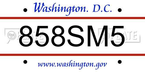 858SM5 District Of Columbia License Plate