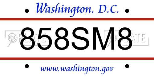858SM8 District Of Columbia License Plate