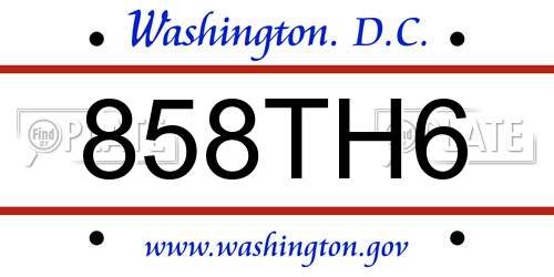 858TH6 District Of Columbia License Plate