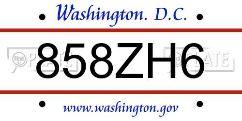 858ZH6 District Of Columbia License Plate