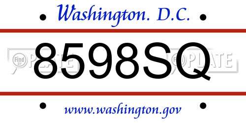 8598SQ District Of Columbia License Plate