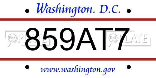 859AT7 District Of Columbia License Plate