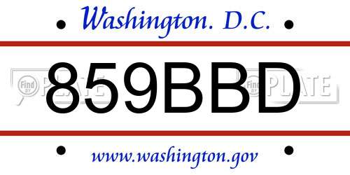 859BBD District Of Columbia License Plate