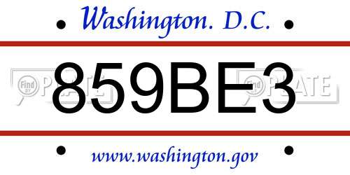 859BE3 District Of Columbia License Plate