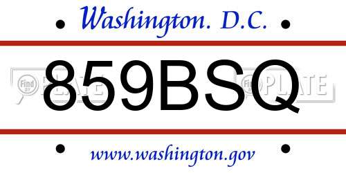859BSQ District Of Columbia License Plate