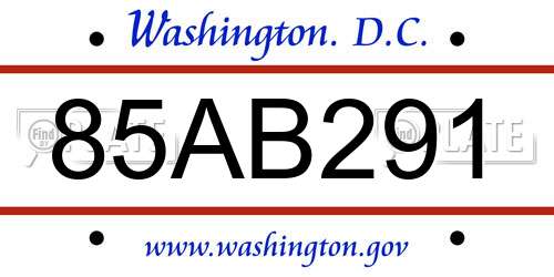85AB291 District Of Columbia License Plate