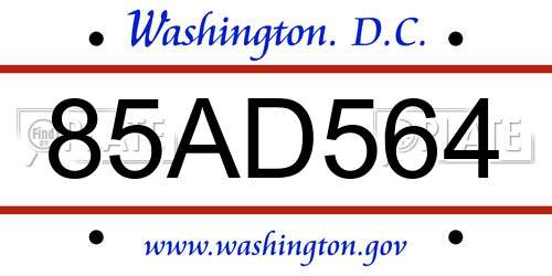 85AD564 District Of Columbia License Plate