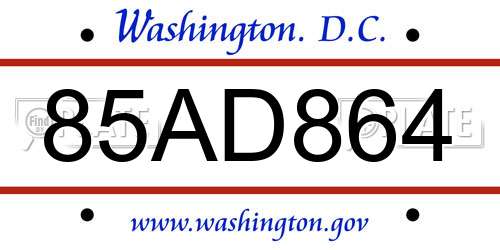 85AD864 District Of Columbia License Plate