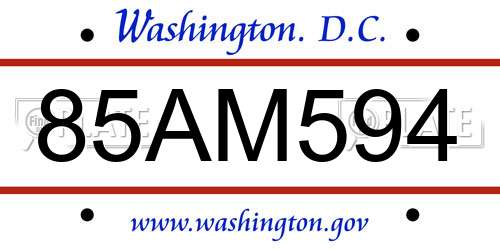 85AM594 District Of Columbia License Plate