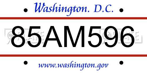 85AM596 District Of Columbia License Plate