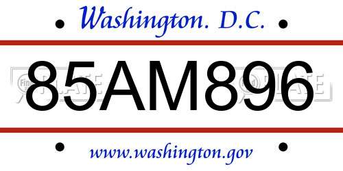 85AM896 District Of Columbia License Plate