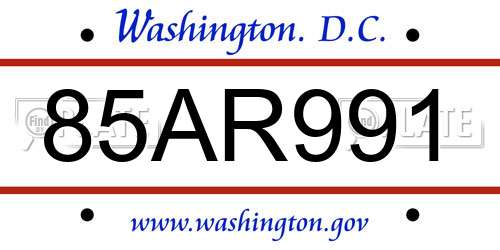 85AR991 District Of Columbia License Plate