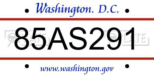 85AS291 District Of Columbia License Plate
