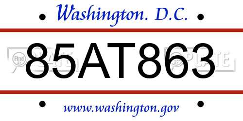 85AT863 District Of Columbia License Plate