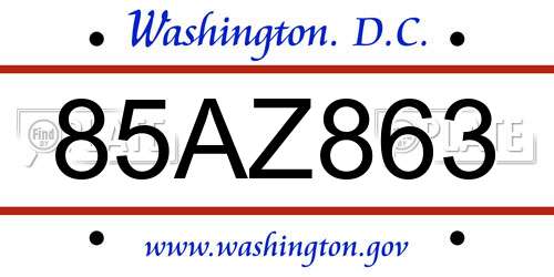 85AZ863 District Of Columbia License Plate