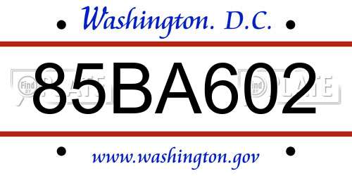 85BA602 District Of Columbia License Plate
