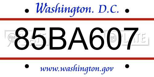 85BA607 District Of Columbia License Plate
