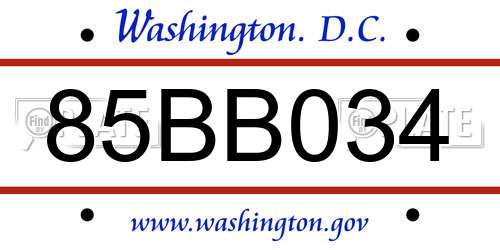 85BB034 District Of Columbia License Plate