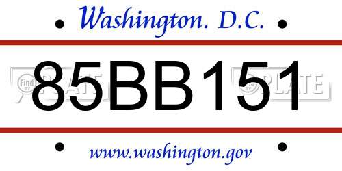 85BB151 District Of Columbia License Plate