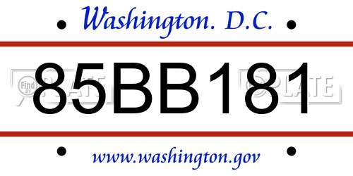 85BB181 District Of Columbia License Plate