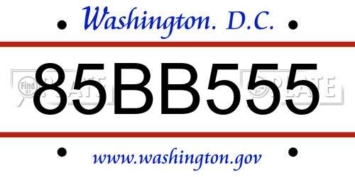 85BB555 District Of Columbia License Plate