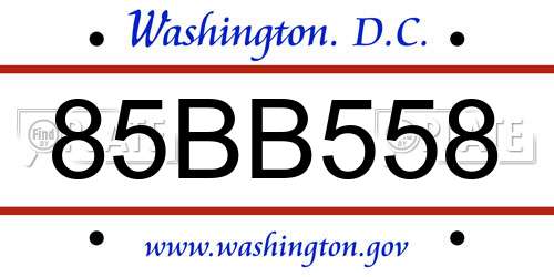85BB558 District Of Columbia License Plate